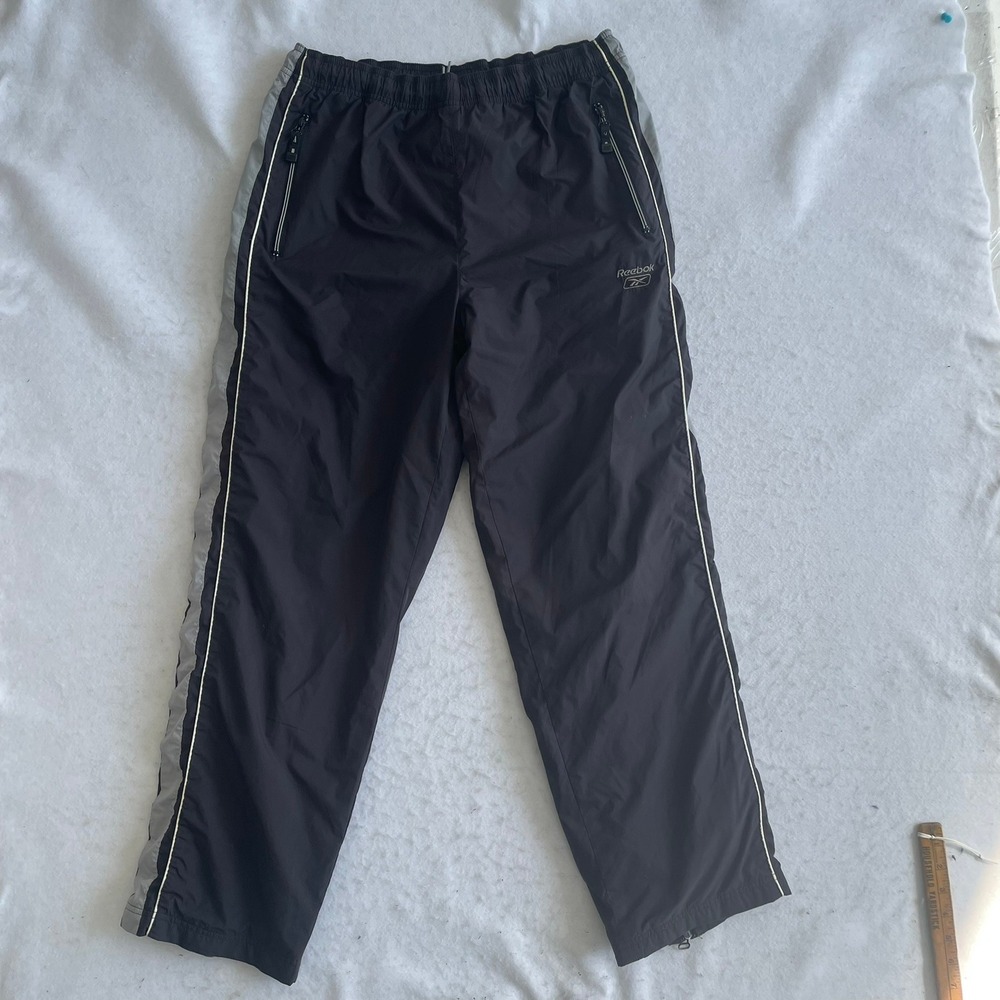 Reebok‎ Track Pants Mens Medium Black Gray Mesh Lined Ankle Zip Windbreaker
